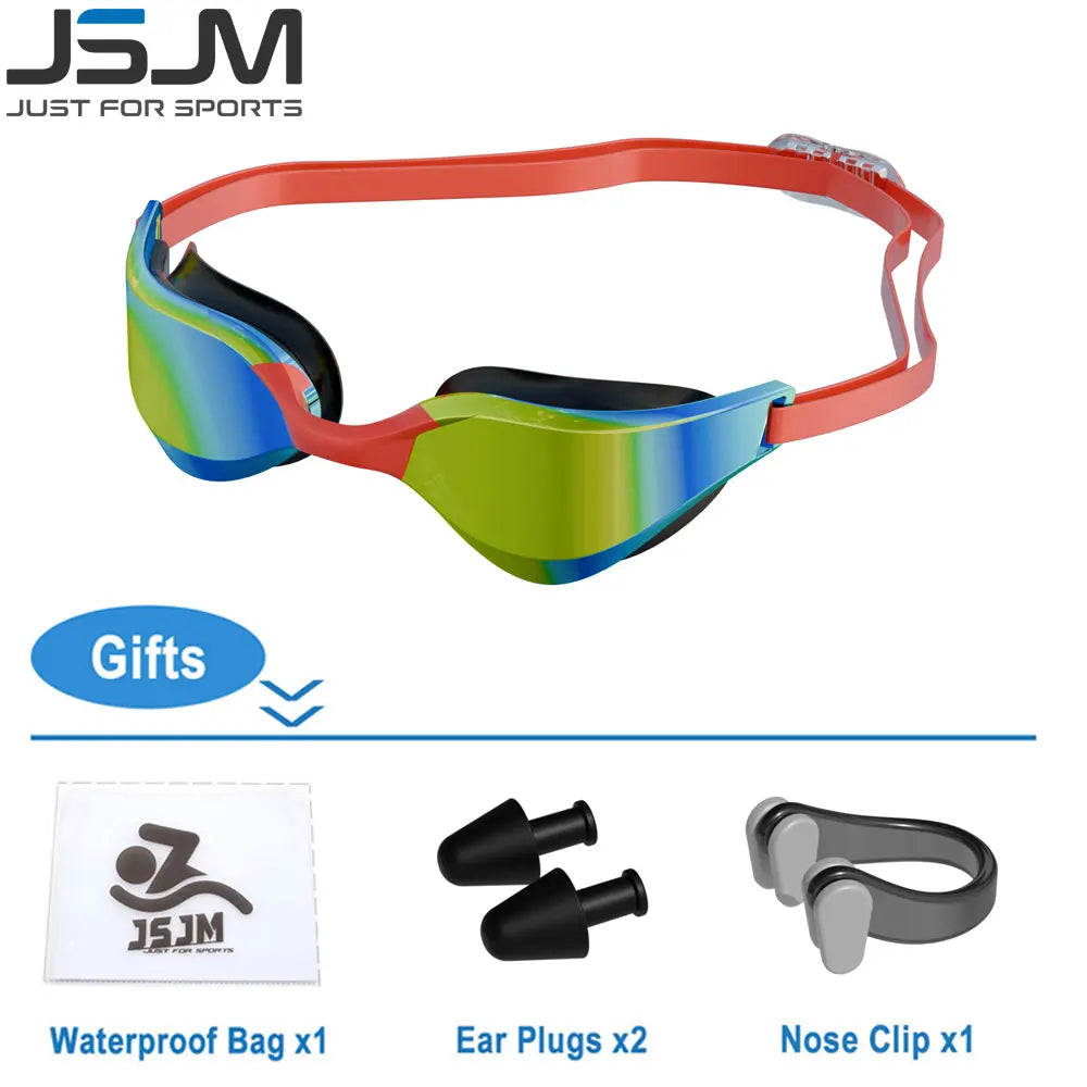 JSJM Professional Adult Anti-Fog Swimming Goggles Men Women With HD Wide-Angle Lens  Waterproof Adjustable Silicone Swim Glasses