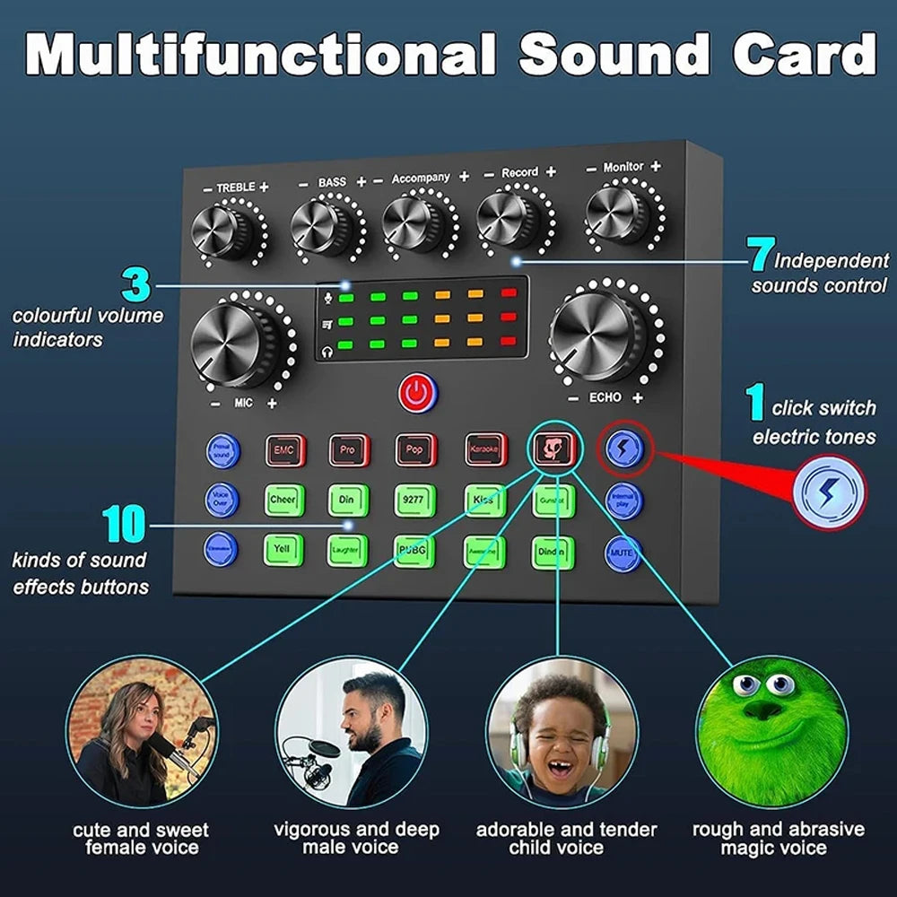 V8S Live Sound Card Podcast Equipment Bundle,with Microphone Set Device,Music/Recording Live Streaming For DJ Disco Device