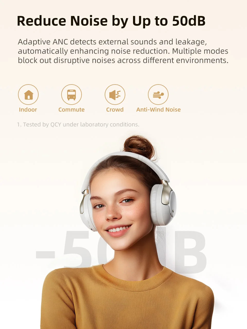 QCY H3 Pro ANC Wireless Bluetooth Headphone Hi-Res Spatial Audio Earphone with LDAC 50dB Active Noise Canceling Over Ear Headset
