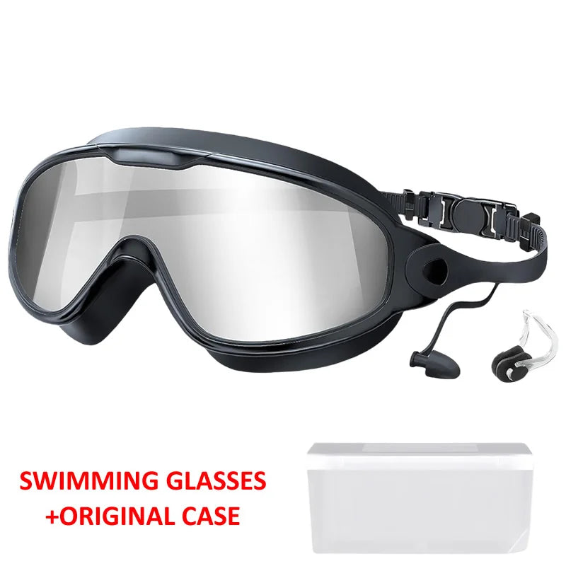 Large Frame Adult Swim Goggles Anti-Fog Wide View Coated Lens UV Protection Pool Swimming Glasses for Adult Youth Men Women