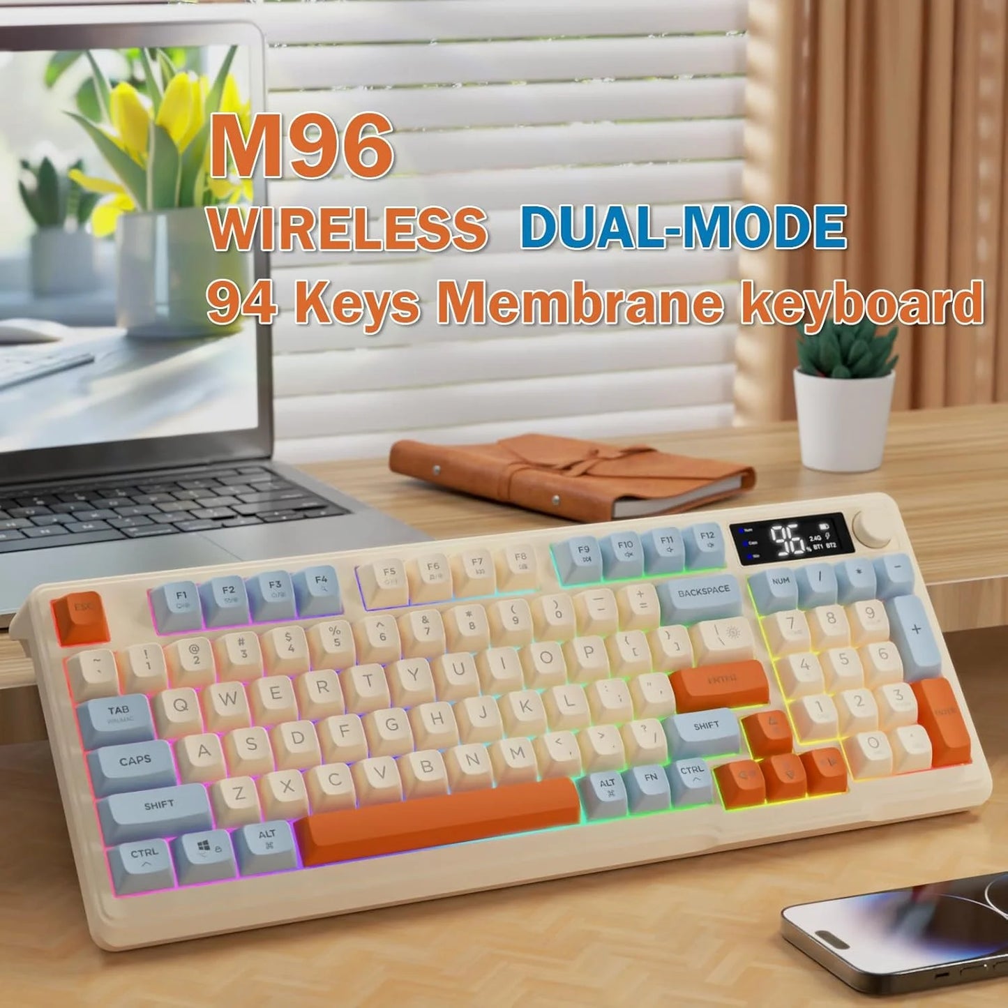 ZIYOU LANG M96 96% Membrane Wireless Gaming Keyboard BT/2.4G Silent Rainbow LED