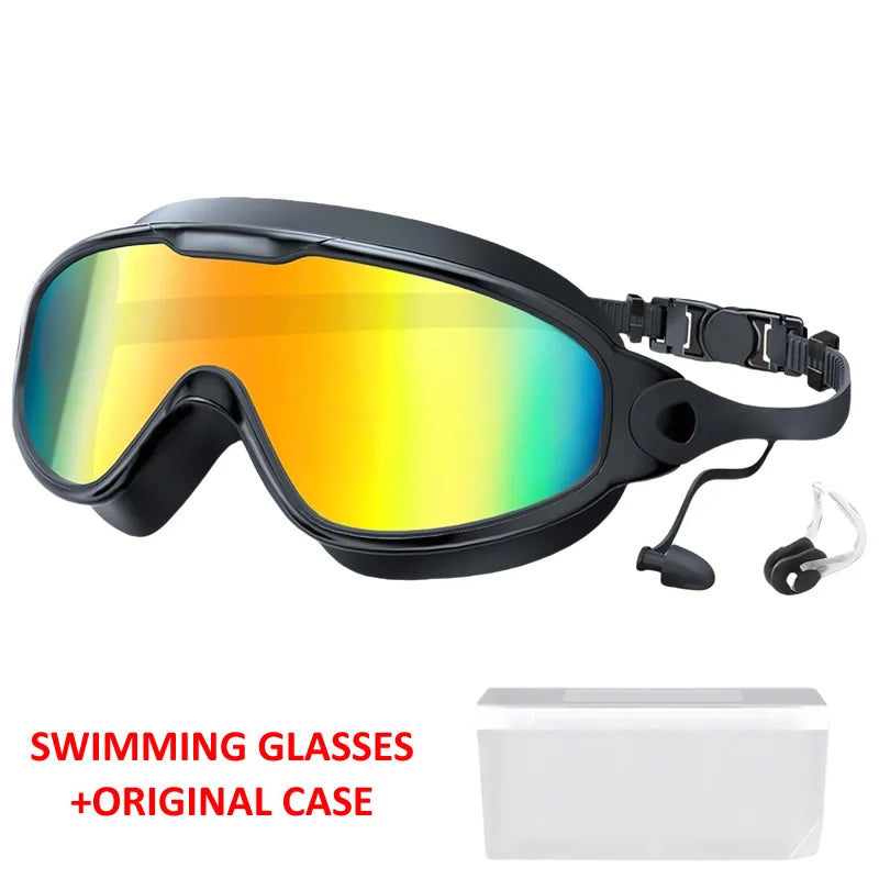 Large Frame Adult Swim Goggles Anti-Fog Wide View Coated Lens UV Protection Pool Swimming Glasses for Adult Youth Men Women