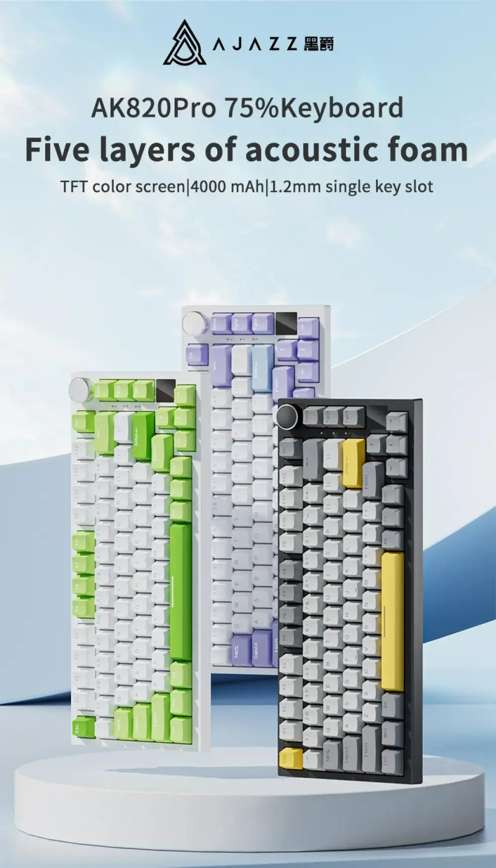 Ajazz Ak820 RGB Tri-Mode Gaming Mechanical Keyboard 82 Key Bluetooth 2.4GHz Wireless Gamer Keyboard Custom Gasket for Pc Laptop