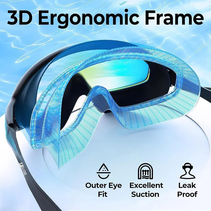 Large Frame Adult Swim Goggles Anti-Fog Wide View Coated Lens UV Protection Pool Swimming Glasses for Adult Youth Men Women