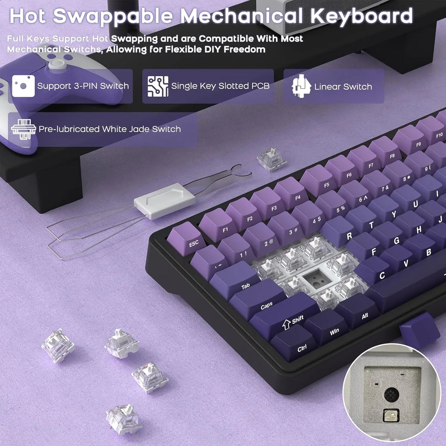 MAMBASNAKE x ATTACK SHARK X85 Gasket Mechanical Keyboard with Knob,75% Tri-Mode(BT5.0/2.4G/USB-C) Wireless Gaming Keyboard