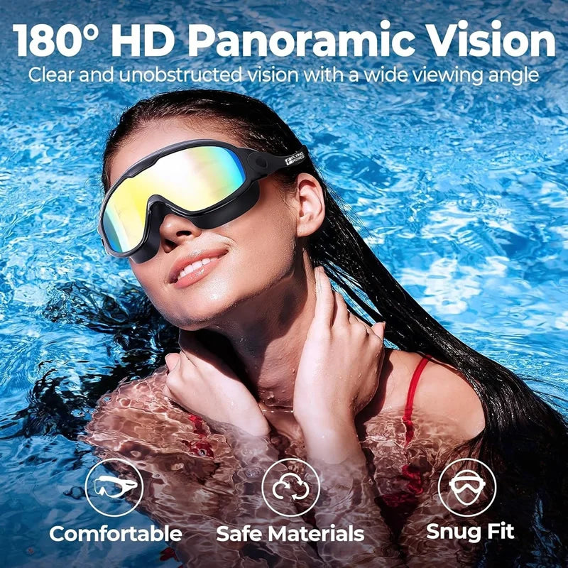 Large Frame Adult Swim Goggles Anti-Fog Wide View Coated Lens UV Protection Pool Swimming Glasses for Adult Youth Men Women