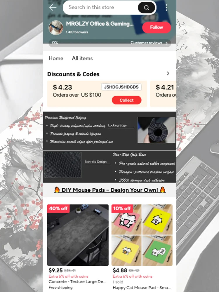 Sakura Scenery Mouse Pad Large Anti-Slip Rubber Gaming MousePad Durable Desk Pad Thick Seam Edge Suitable for Office and Gaming