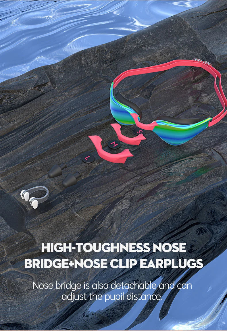 JSJM Professional Adult Anti-Fog Swimming Goggles Men Women With HD Wide-Angle Lens  Waterproof Adjustable Silicone Swim Glasses