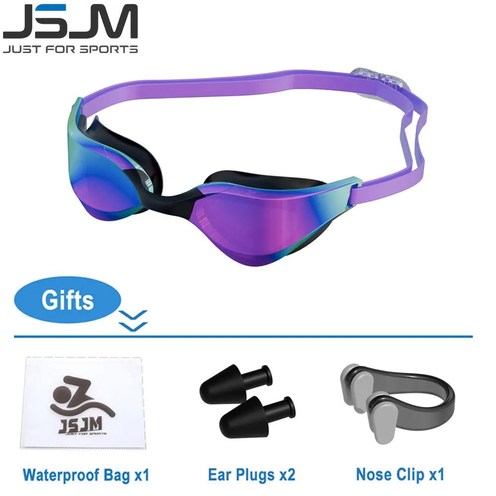 JSJM Professional Adult Anti-Fog Swimming Goggles Men Women With HD Wide-Angle Lens  Waterproof Adjustable Silicone Swim Glasses