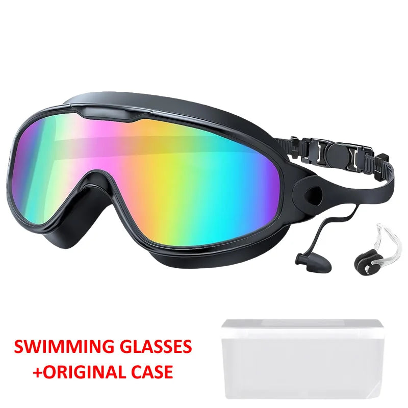 Large Frame Adult Swim Goggles Anti-Fog Wide View Coated Lens UV Protection Pool Swimming Glasses for Adult Youth Men Women