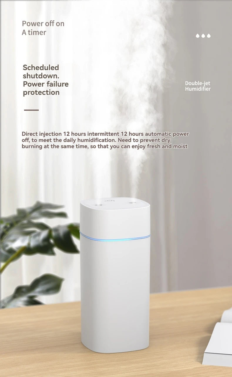 Dual-Nozzle USB Humidifier | 800ml/H Super Mist & Ultra Quiet | Car/Home Moisturizing Device