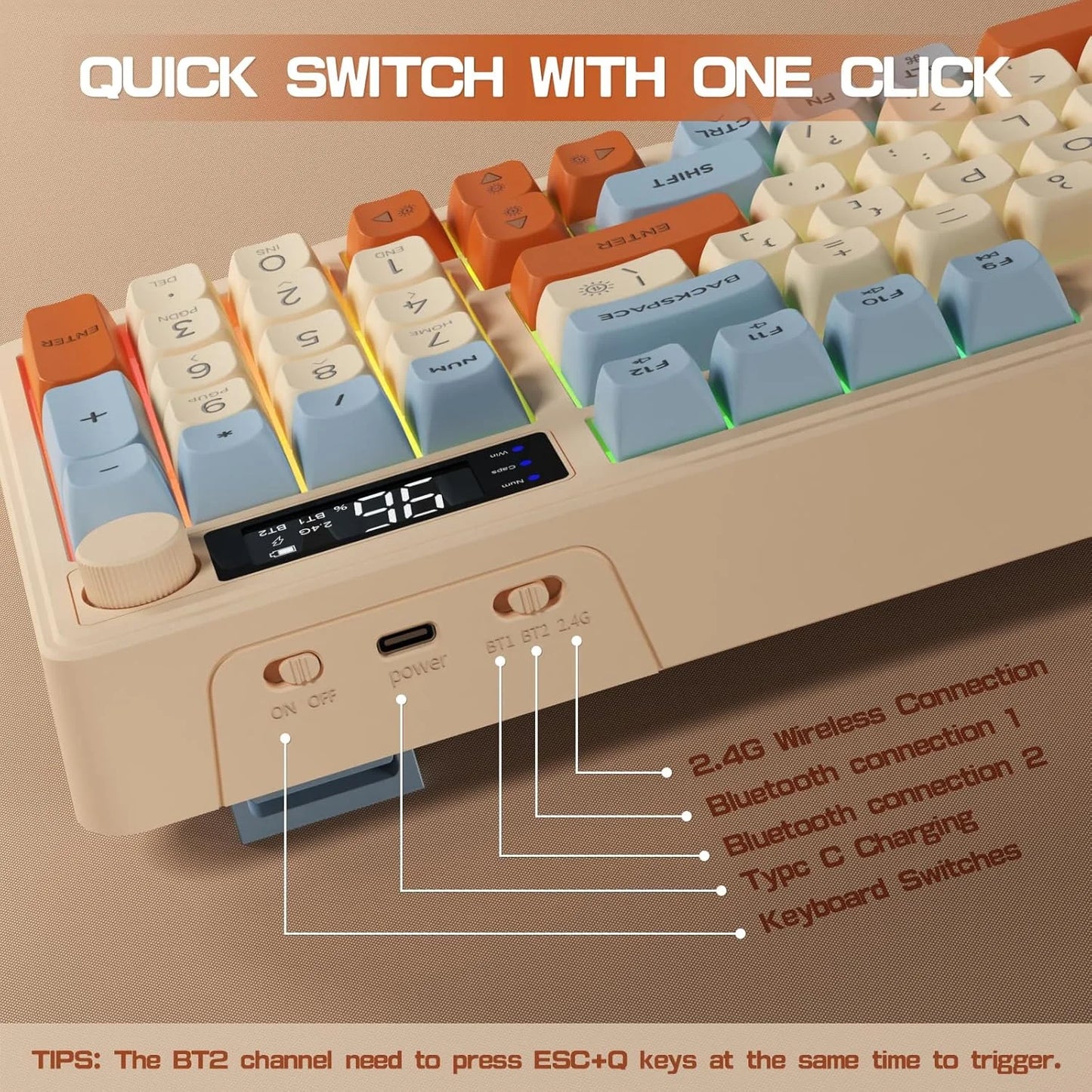 ZIYOU LANG M96 96% Membrane Wireless Gaming Keyboard BT/2.4G Silent Rainbow LED