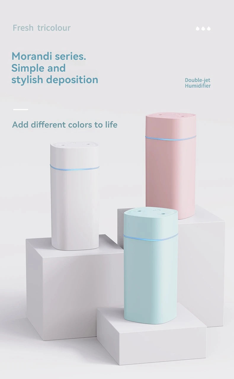 Dual-Nozzle USB Humidifier | 800ml/H Super Mist & Ultra Quiet | Car/Home Moisturizing Device