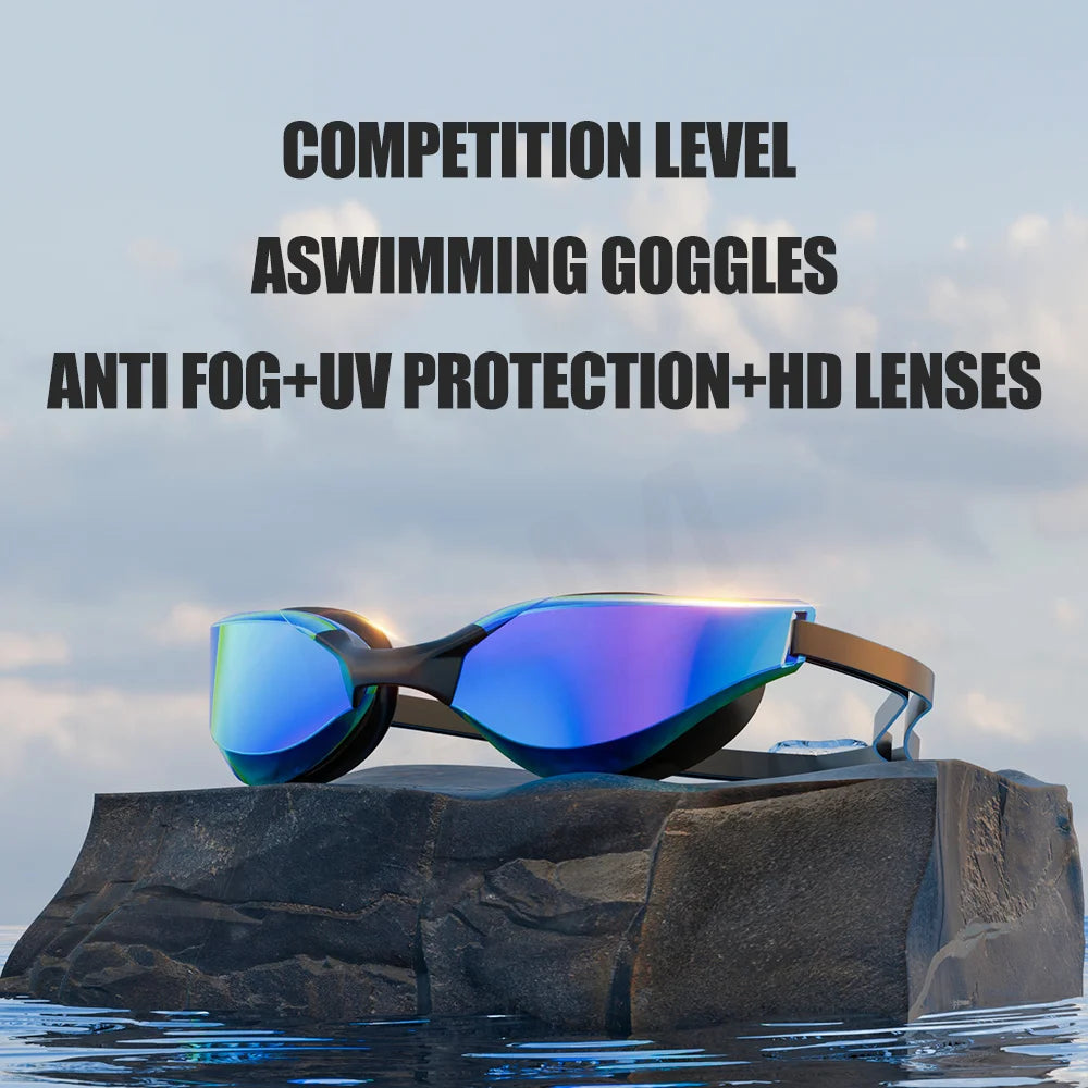 JSJM Professional Adult Anti-Fog Swimming Goggles Men Women With HD Wide-Angle Lens  Waterproof Adjustable Silicone Swim Glasses