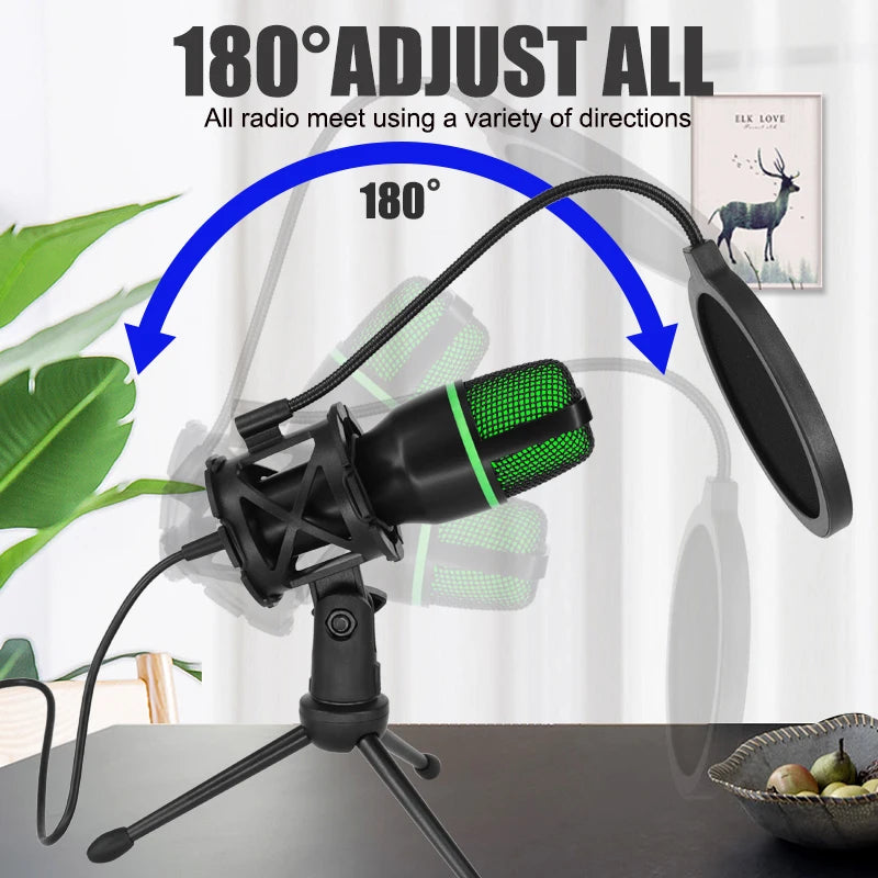 Professional USB Condenser Microphone For PC Laptop Streaming Video Games YouTube Podcasts Vocals