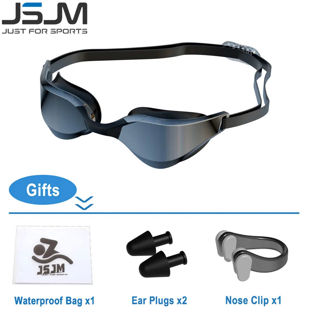 JSJM Professional Adult Anti-Fog Swimming Goggles Men Women With HD Wide-Angle Lens  Waterproof Adjustable Silicone Swim Glasses