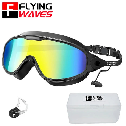 Large Frame Adult Swim Goggles Anti-Fog Wide View Coated Lens UV Protection Pool Swimming Glasses for Adult Youth Men Women
