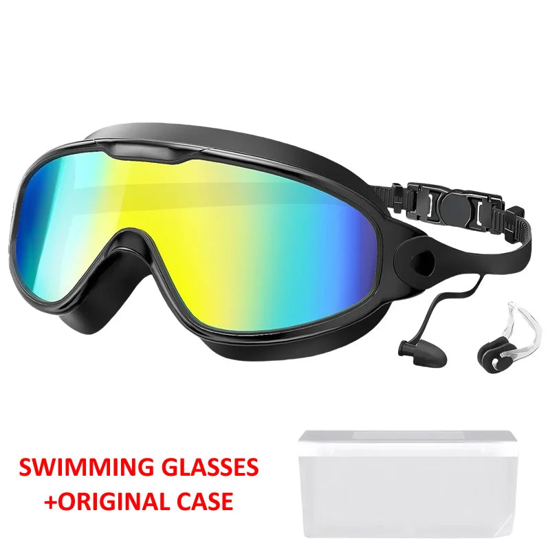 Large Frame Adult Swim Goggles Anti-Fog Wide View Coated Lens UV Protection Pool Swimming Glasses for Adult Youth Men Women