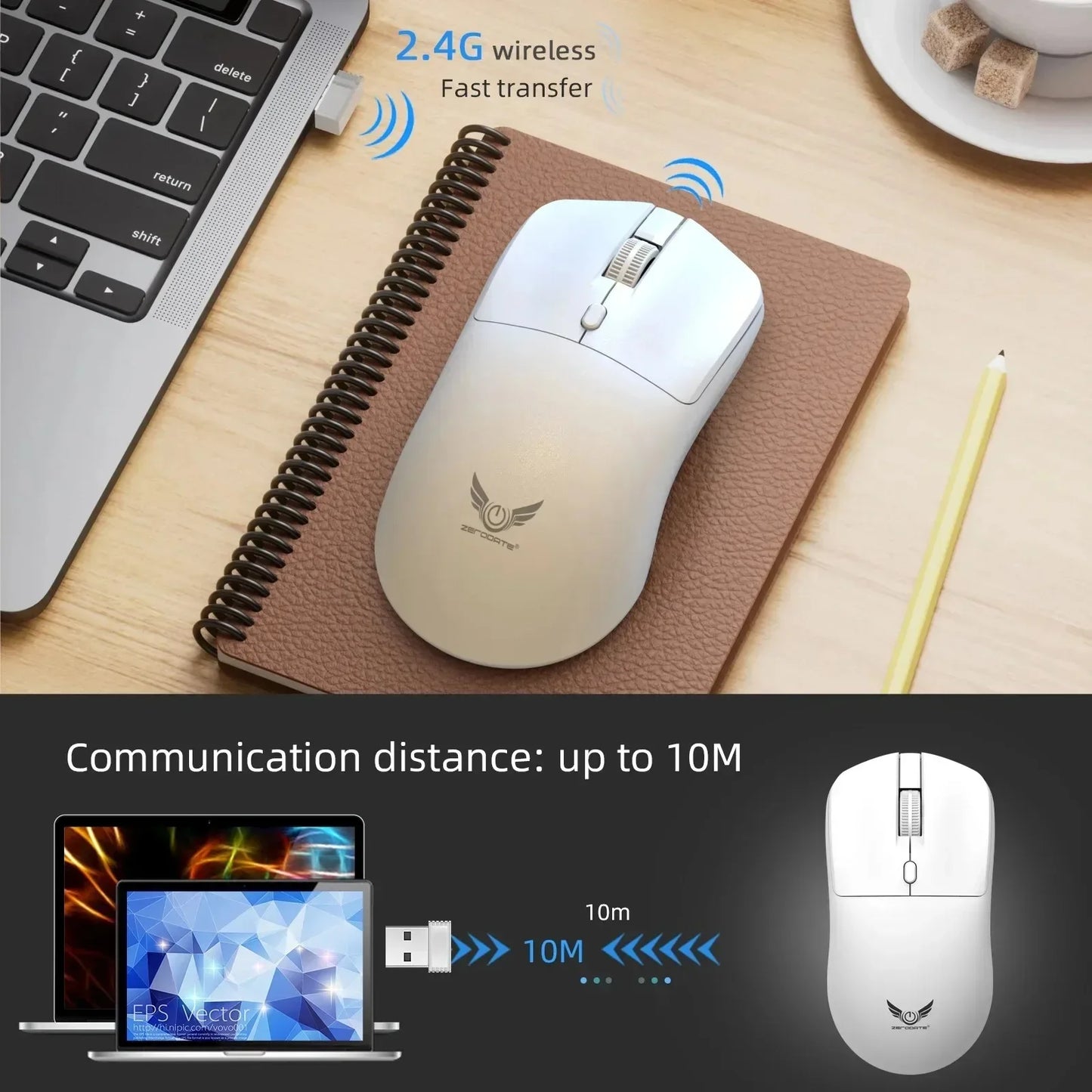 2.4G Wireless Mouse Gaming Mouse Ergonomic Mice 800-1200-1600 DPI Mouse Rechargeable Office Mice for PC Laptop Macbook Pro