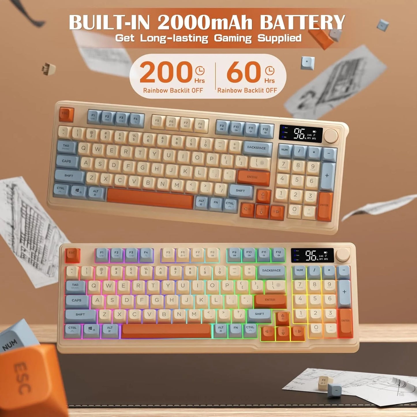 ZIYOU LANG M96 96% Membrane Wireless Gaming Keyboard BT/2.4G Silent Rainbow LED