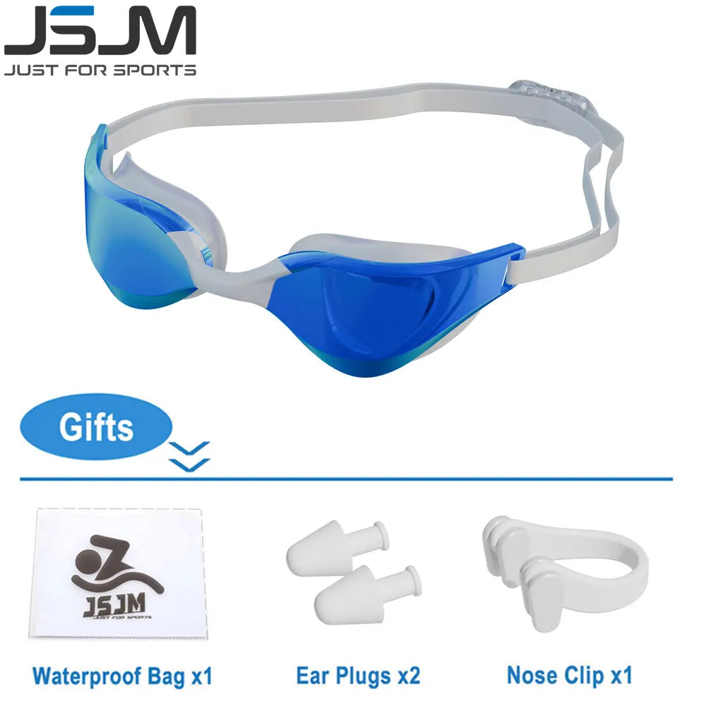 JSJM Professional Adult Anti-Fog Swimming Goggles Men Women With HD Wide-Angle Lens  Waterproof Adjustable Silicone Swim Glasses