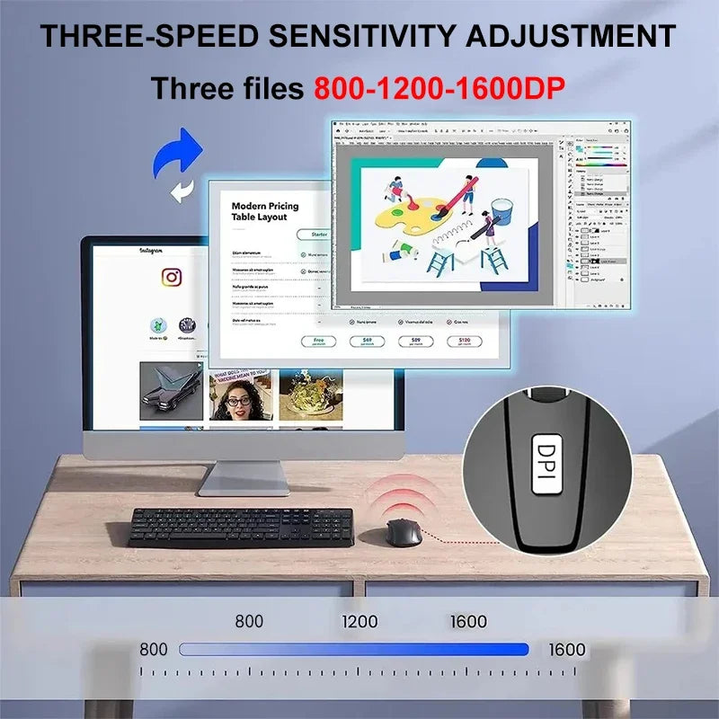 2.4G Wireless Mouse Gaming Mouse Ergonomic Mice 800-1200-1600 DPI Mouse Rechargeable Office Mice for PC Laptop Macbook Pro