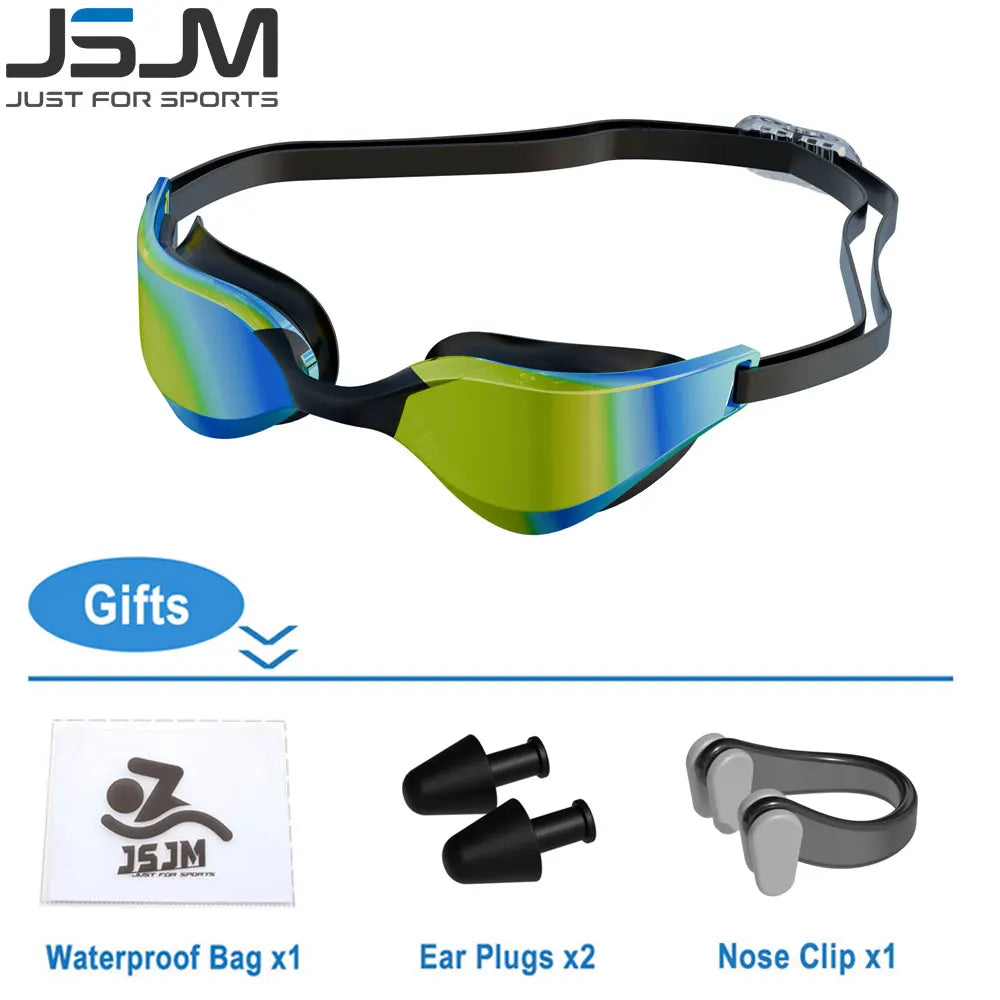 JSJM Professional Adult Anti-Fog Swimming Goggles Men Women With HD Wide-Angle Lens  Waterproof Adjustable Silicone Swim Glasses