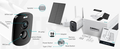 ZUMIMALL  2K Solar/battery Camera for Home Security, 3MP Color Night Vision, Wireless Outdoor,2.4GHz WiFi, 2-Way Talk,