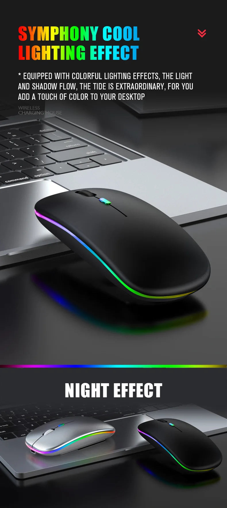 Tablet Phone Computer Bluetooth Wireless Mouse Rechargeable RGB Backlight Mice for iPad PC Laptop Tablet Phone 2.4GHz USB Mouse