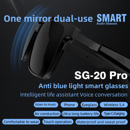 SG20 TWS 2-in-1 Smart Bluetooth Glasses - Convertible Sunglasses & Clear Lenses, Wireless Audio, Touch Control