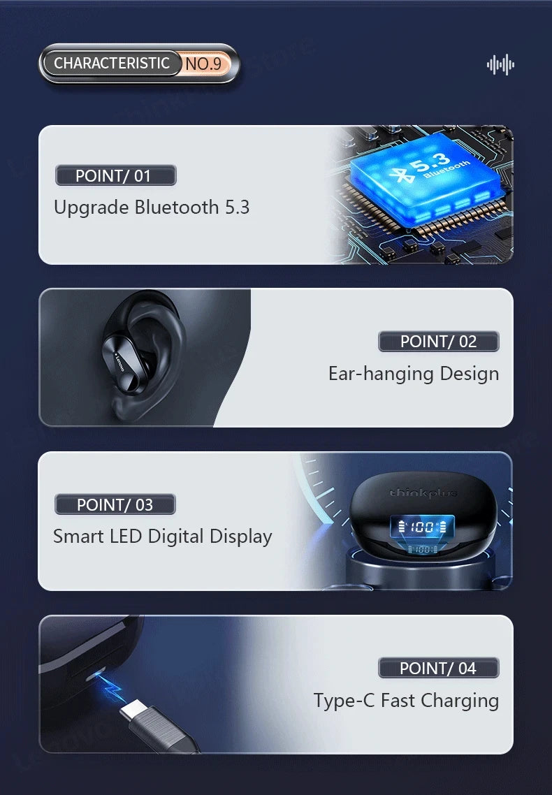 Ship From US Lenovo LP75 Bluetooth 5.3 Headphones Wireless Music Earphones LED Digital Display Noise Reduction Game Earbuds New