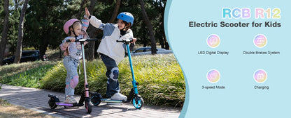 RCB R12 Electric Scooter for Kids Age 6-12, Colorful Lights, 6.5" Foldable E Scooter, LED Display, Lightweight Electric Scooter