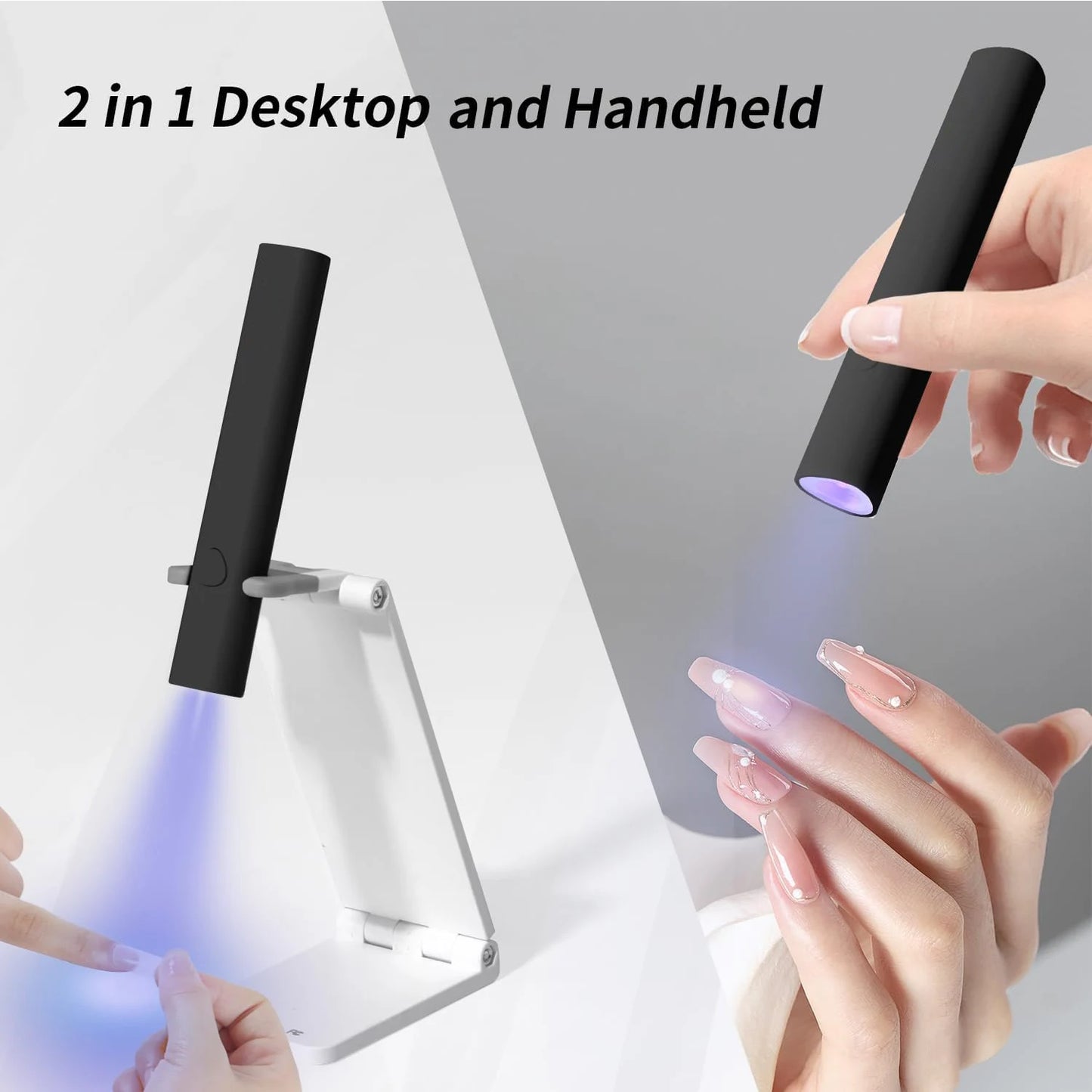 Mini UV Light for Gel Nails, LED Nail Lamp Handheld with Stand, Portable Nail Dryer Rechargeable USB Cordless for Fast Drying