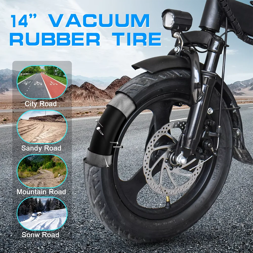 14 inch Electric Bike Folding 400W 48V 10AH 15AH Adults Ebike City Bicycle LED Turn Signal Lights 5 Shock Absorption