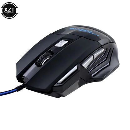 Wired Gaming Mouse 7-Color Backlight 5500 DPI Adjustable Black Wired Optical Computer Gaming Mice for PC Gamer Computer Desktop