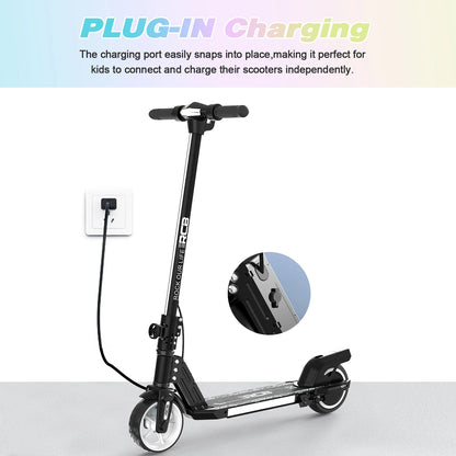 RCB R12 Electric Scooter for Kids Age 6-12, Colorful Lights, 6.5" Foldable E Scooter, LED Display, Lightweight Electric Scooter