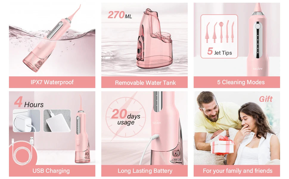 Sejoy Cordless Electric Water Flossers for Teeth Water Dental Flosser Portable Oral Irrigator Rechargeable