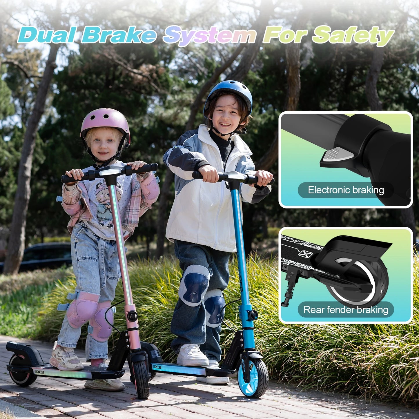 RCB R12 Electric Scooter for Kids Age 6-12, Colorful Lights, 6.5" Foldable E Scooter, LED Display, Lightweight Electric Scooter