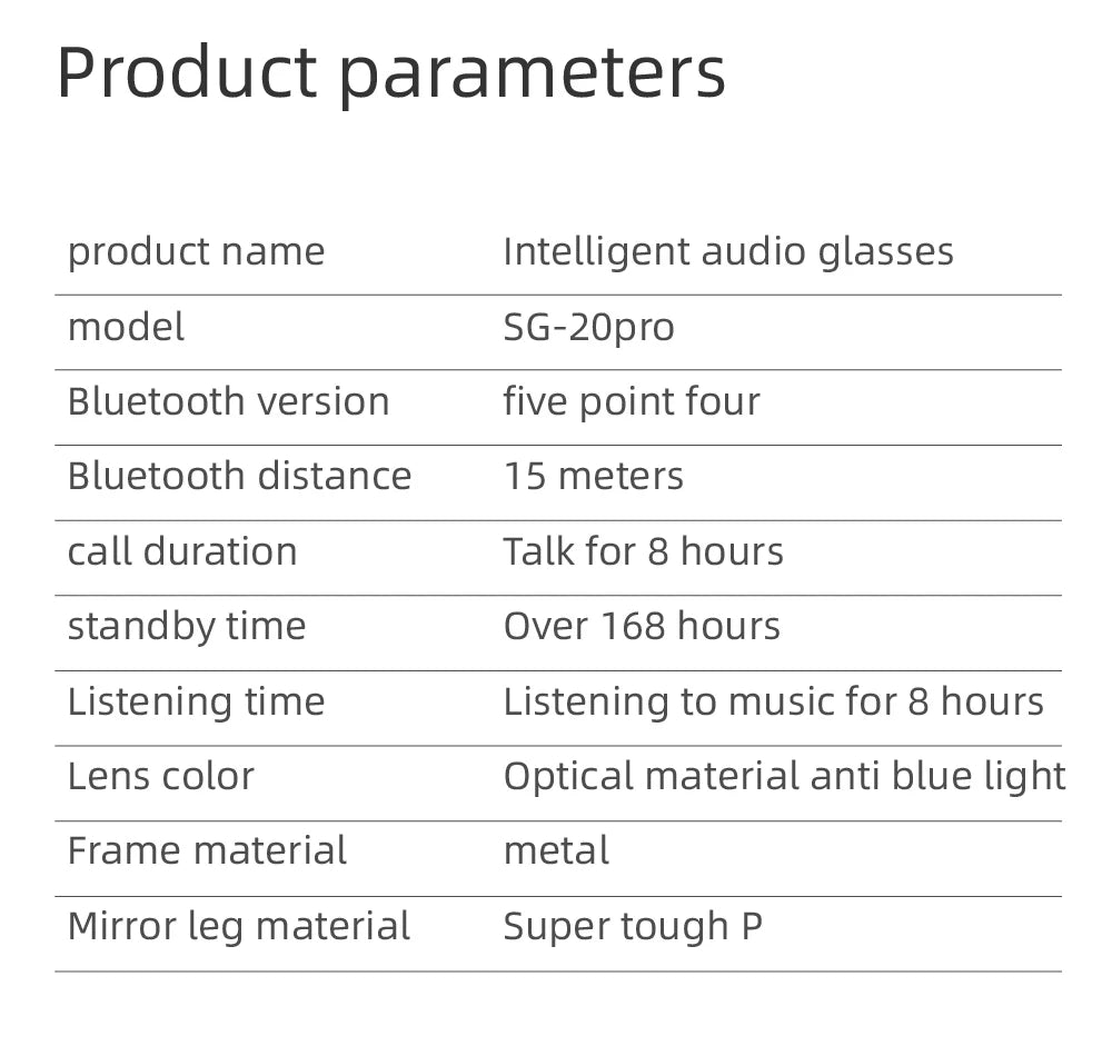 SG20 TWS 2-in-1 Smart Bluetooth Glasses - Convertible Sunglasses & Clear Lenses, Wireless Audio, Touch Control
