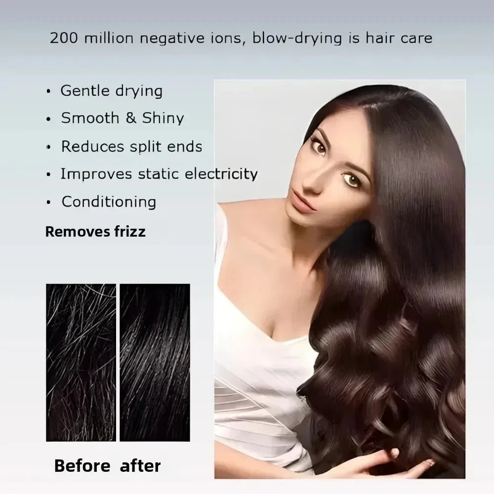 Negative ion hair dryer with high speed and no blades High power silent and quick drying Portable, suitable for home and travel