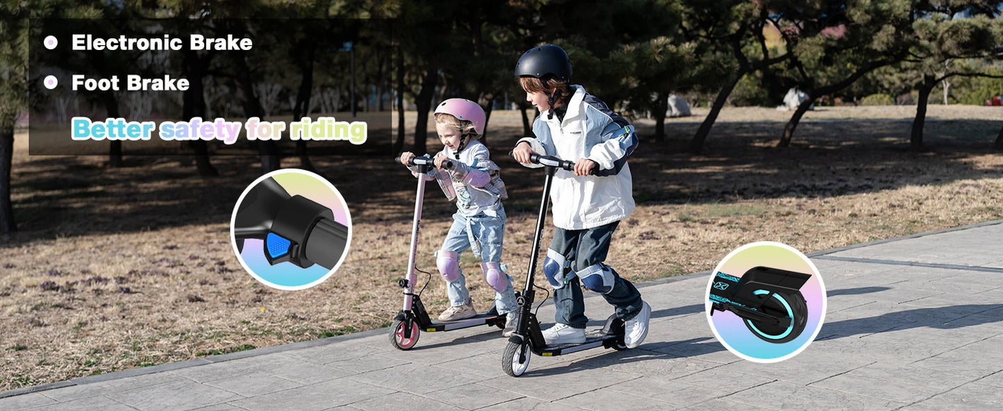 RCB R12 Electric Scooter for Kids Age 6-12, Colorful Lights, 6.5" Foldable E Scooter, LED Display, Lightweight Electric Scooter