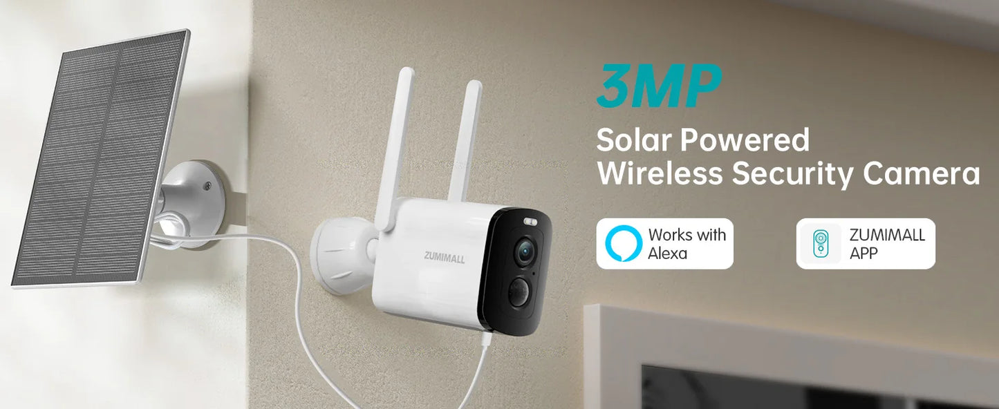 ZUMIMALL  2K Solar/battery Camera for Home Security, 3MP Color Night Vision, Wireless Outdoor,2.4GHz WiFi, 2-Way Talk,