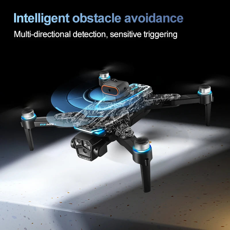 New D13 RC Drone 4K Professional HD Triple Camera 5G WIFI FPV Dron 360° Obstacle Avoidance Brushless Large Screen Quadcopter Toy
