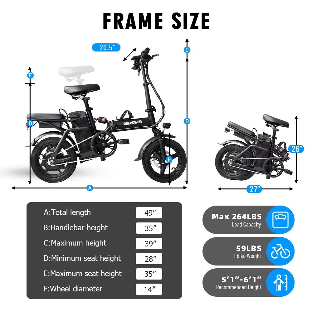 14 inch Electric Bike Folding 400W 48V 10AH 15AH Adults Ebike City Bicycle LED Turn Signal Lights 5 Shock Absorption