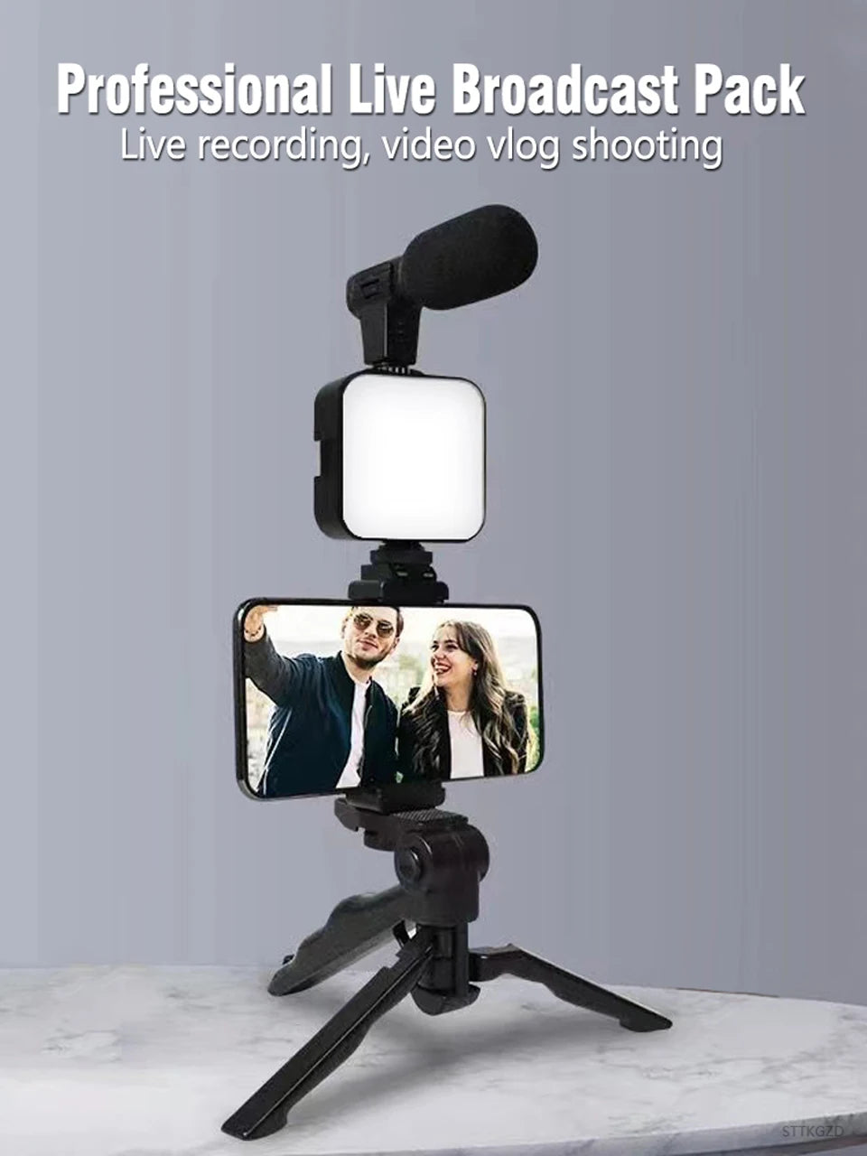 STTKGZD Smartphone Vlogging Kit With Tripod Phone Holder Mini Microphone Fill Light Starter Handle Portable Stabilizer Bracket