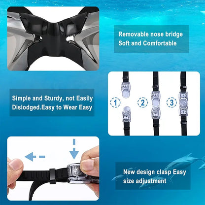 Swimming Goggles Adult Myopia Swimming Goggles One-piece Earplugs Electroplating Anti-fog High-definition Swimming Goggles