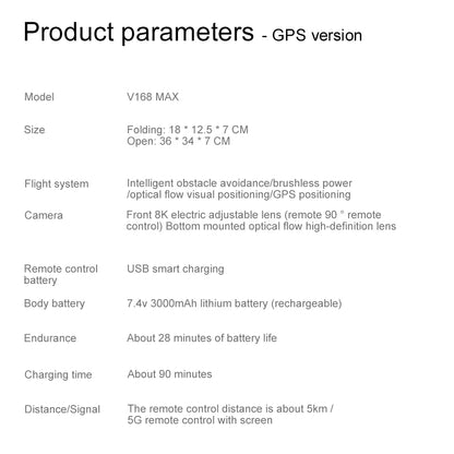 V168 PRO MAX GPS Drone Professional 8K Camera Aerial FPV Brush Avoiding Obstacle with Large Screen Remote Control Folding Drone