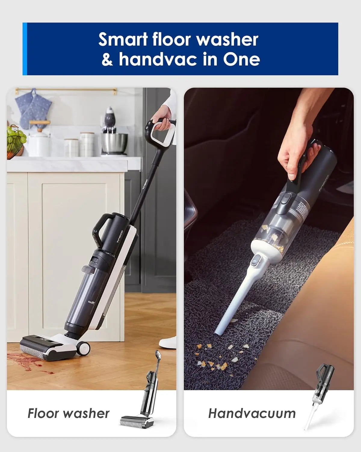 Tineco Smart Wet Dry Vacuum Cleaners, Floor Cleaner Mop 2-In-1 Cordless Vacuum For Multi-Surface, Lightweight And Handheld,