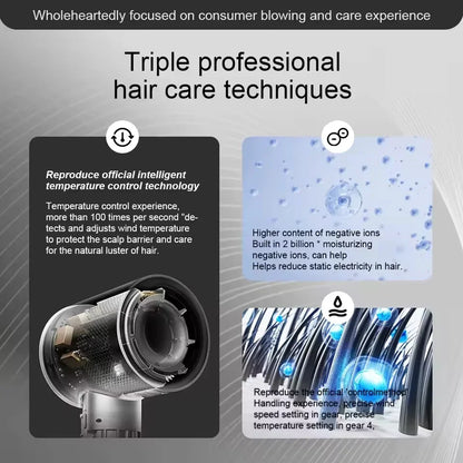 Negative ion hair dryer with high speed and no blades High power silent and quick drying Portable, suitable for home and travel