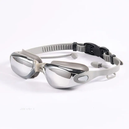 Swimming Goggles Adult Myopia Swimming Goggles One-piece Earplugs Electroplating Anti-fog High-definition Swimming Goggles